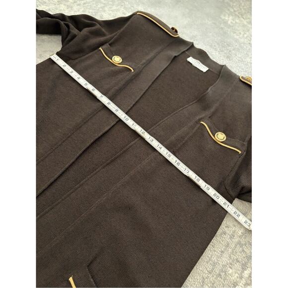 St John Sportswear Marie Gray Brown Knit Sweater Jacket Long Military Style M - Picture 12 of 12